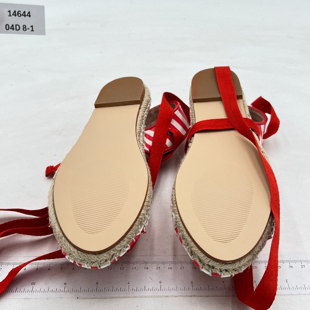 FSJ Red and White Striped Espadrille Sandals 9 - Picture 6 of 7